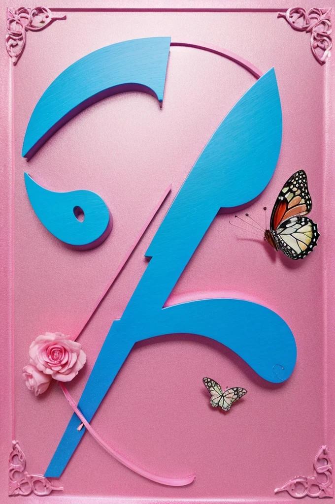 Letter 'R', romantic theme, pink and blue,gorgeous, shining, butterflies