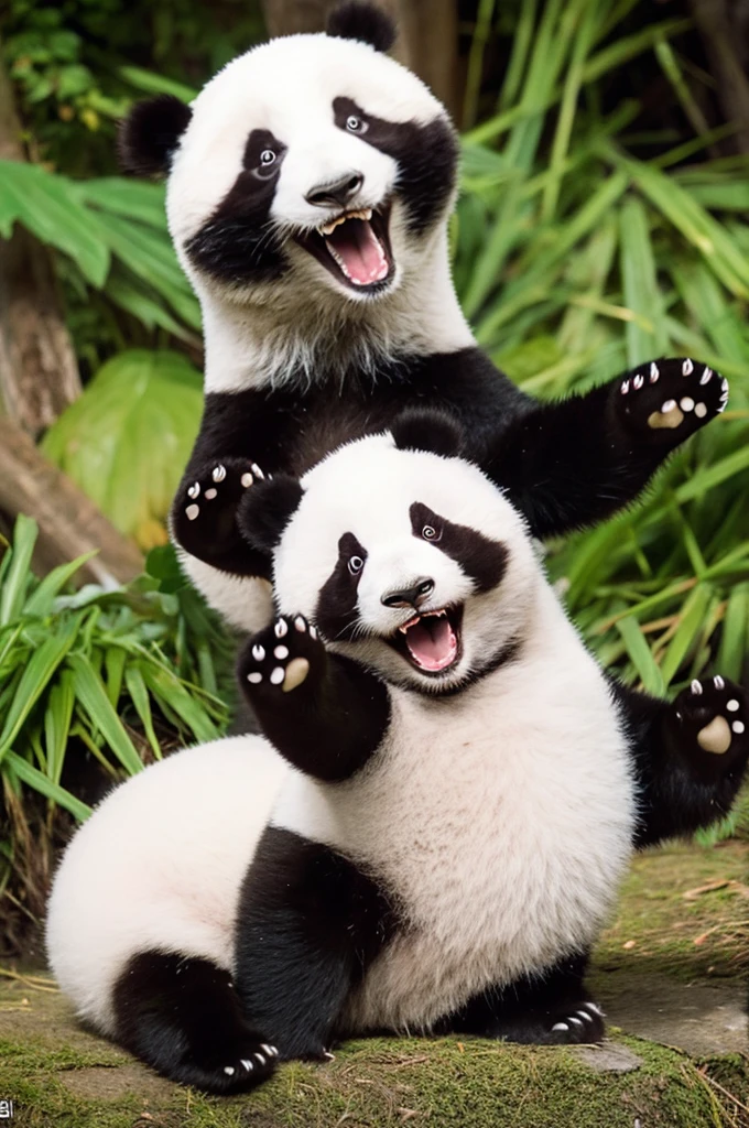 A ferocious panda with its mouth open