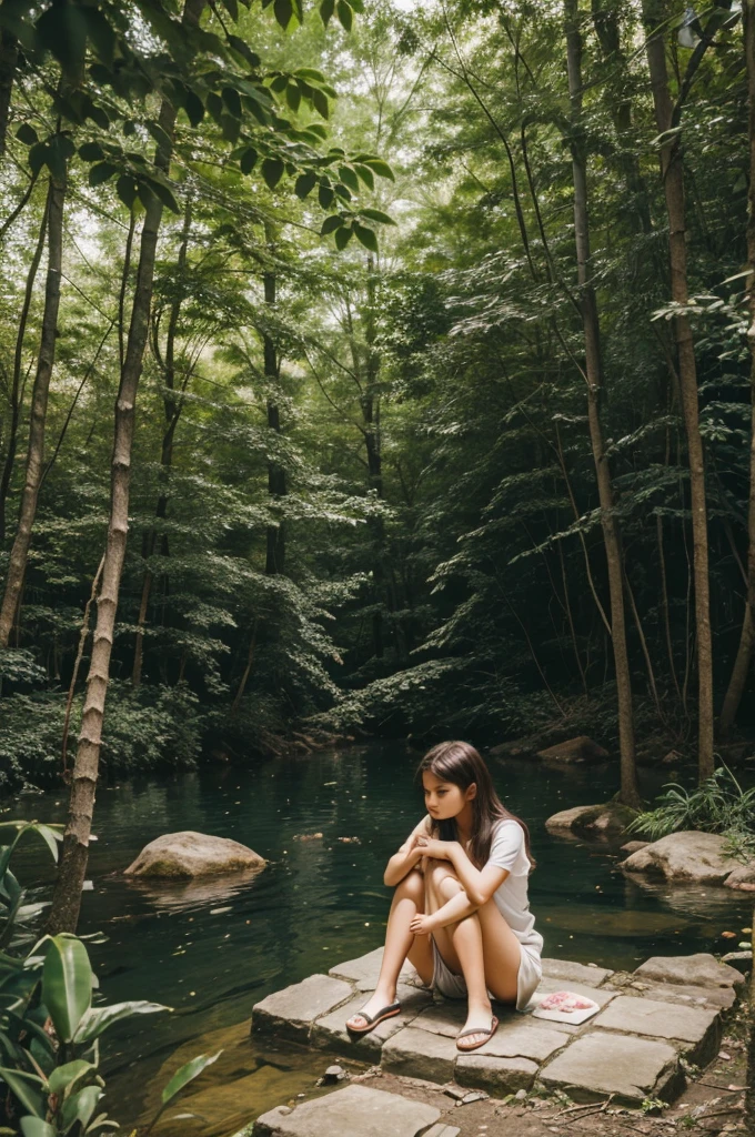 A girl having problems in life finding the peace in nature