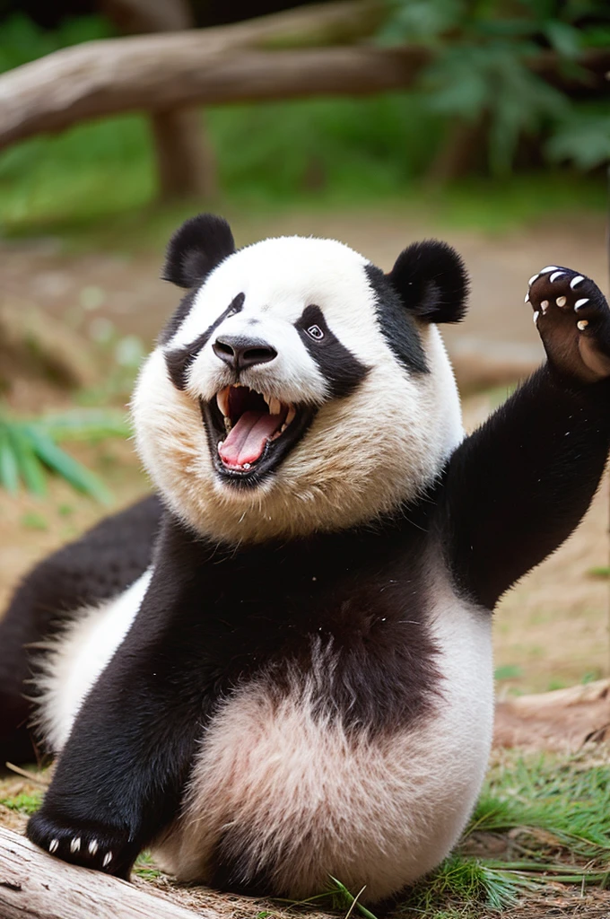 A ferocious panda with its mouth open