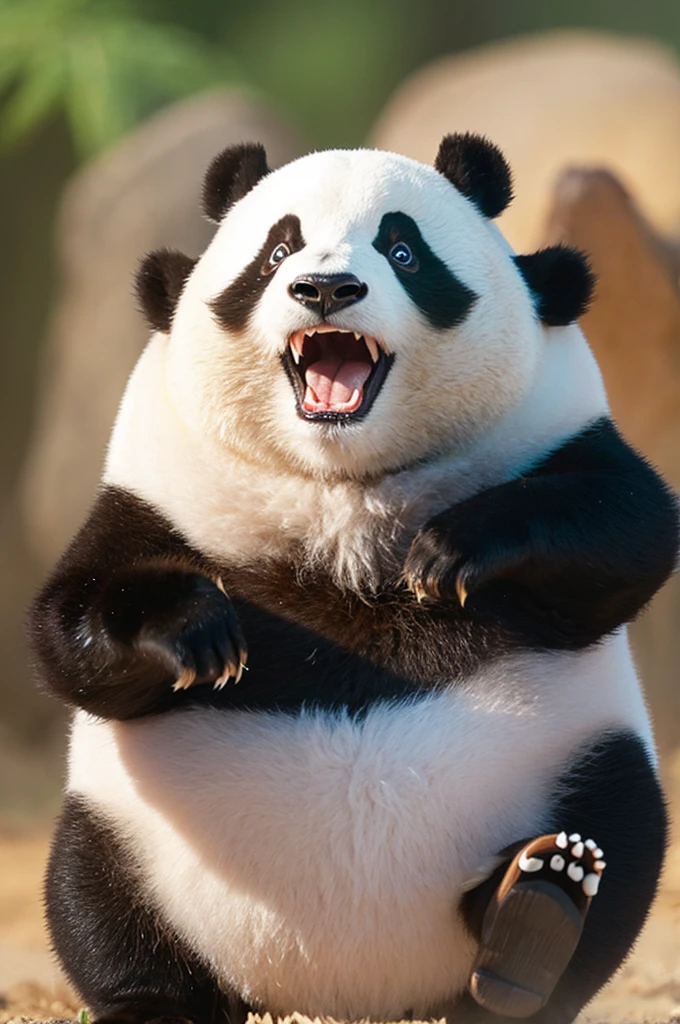 A ferocious panda with its mouth open