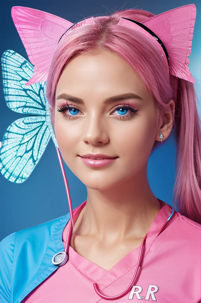 Letter 'R', nurse theme, pink and blue,glittering,butterflies