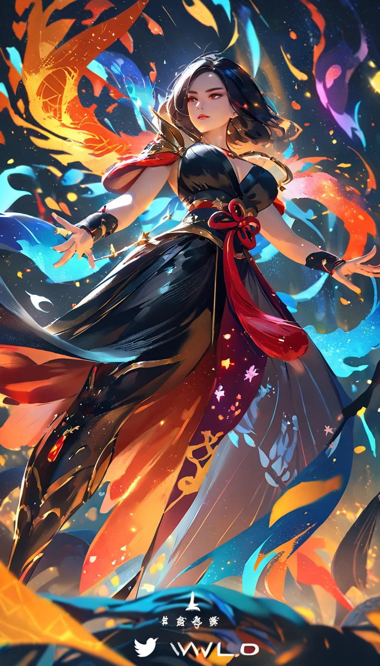 Coverart gorgeous elegant goddess as a mix of raven and psylocke as a ink painting shattering out of a page becoming the stars of the night sky by sui ishida yoji shinkawa yoshitaka amano and wlop in the style of a traditional japanese painting, dynamic sharp colors, fine lines, intricate detail, artstation, flat backround
