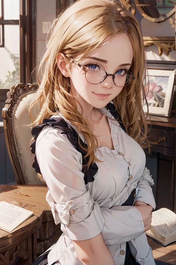 Masterpiece, 最high quality, high quality, High resolution, high quality texture, high quality shadows, High resolution, Beautiful details, Detailed CG, Detailed Texture, Realistic representation of face, Realistic, colorful, delicate, Cinematic Light, Side light, Lens flare, Ray Tracing, sharp concentrated, (1 Girl,concentrated:1.3), ( Intricate details, compensate, PureErosFaceV1:0.5), (細部まで美しいdelicateな顔, 緻密で美しいdelicateな瞳, Perfect Facial Proportions, Dense skin, Optimal ratio of four fingers to one thumb,Unified 8k wallpaper, Arms under chest, Modest chest, Wide Hips, Smooth upper abdomen, 30 years old, blue eyes, glasses,cabin attendant uniform,white blouse,tight fitting black skirt,black stockings, excellent secretary ,working as a secretary, wooden desk, wooden chair, house wife, the gaze of true love, lips of temptation, A look full of compassion ,a smile full of love, i love you, Acting lovey-dovey, air fortress hair, blonde hair, I love you so much I'm crazy,i love you