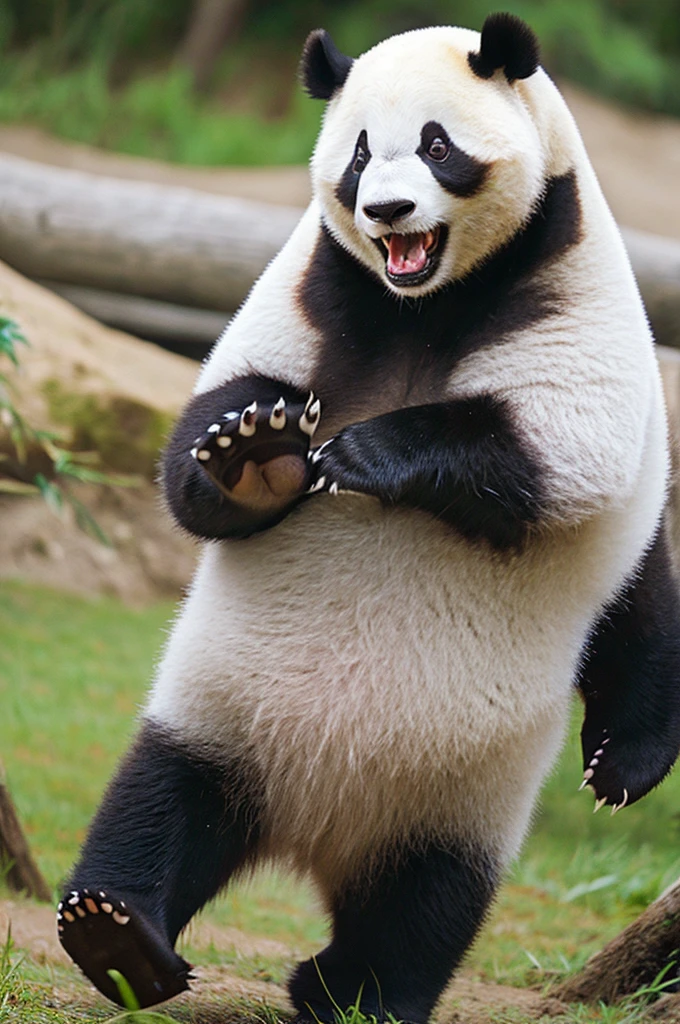 A ferocious panda with its mouth open