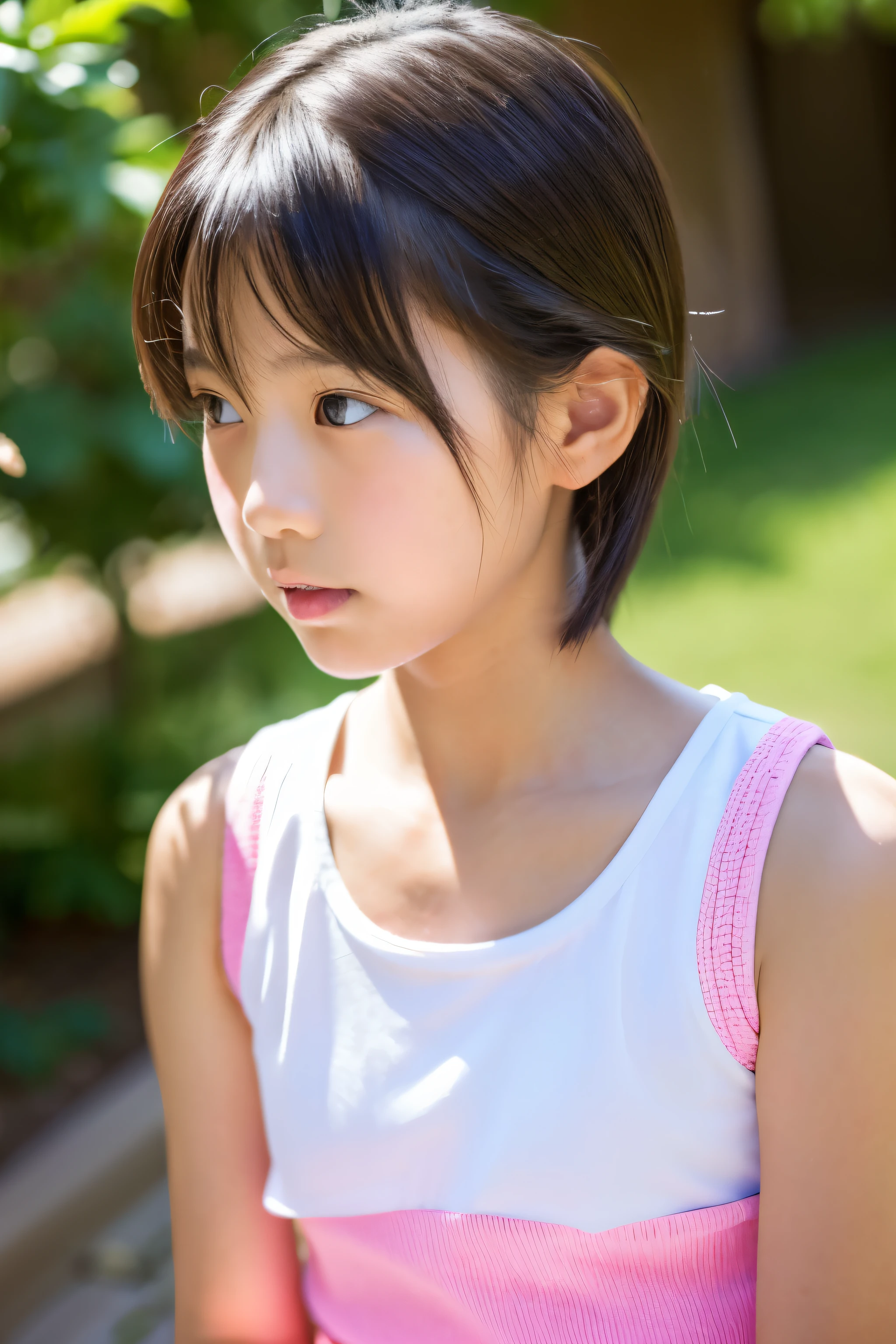 Highest image quality,High quality,realistic, Japanese girl,Model-like style,cute face,Modern ,So that the whole body can be seen,medium hair,boyish,blue camisole