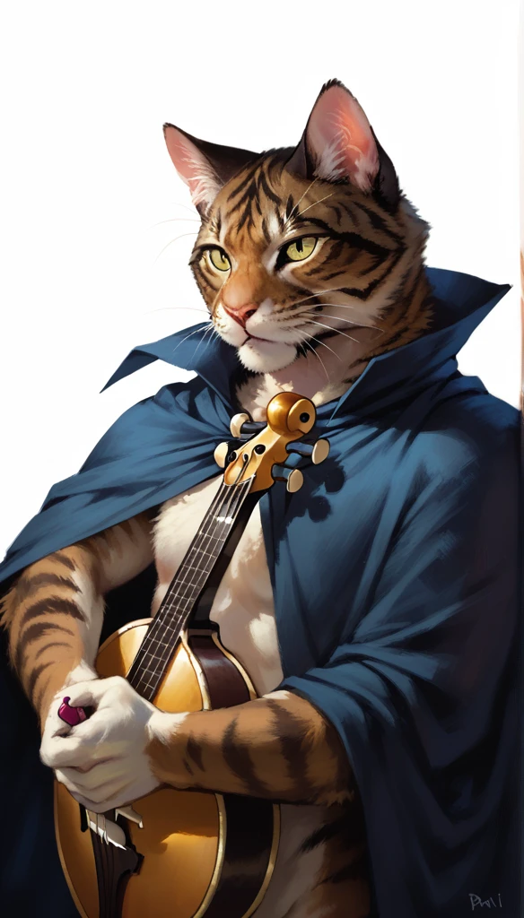 score_9, score_8_up, score_7_up, (clear simple background, white background, papyrus background),
((tabaxi), anthro, solo, male, (portrait), (focus), (holding, bard, singer), ((wearing bard suit, cape)), (cat fur)), beautiful