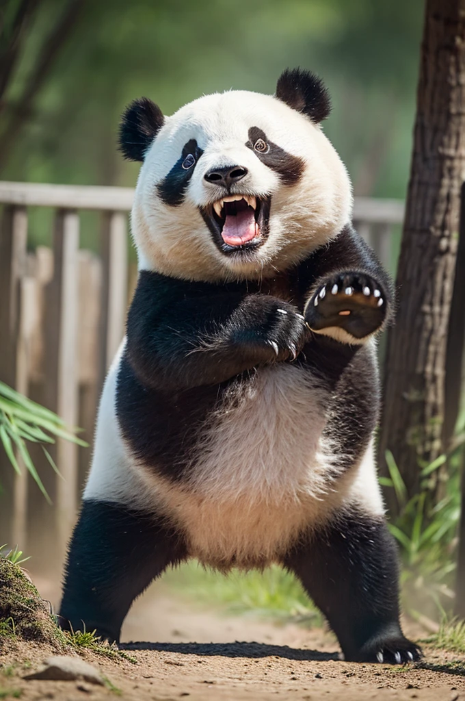 A ferocious panda with its mouth open