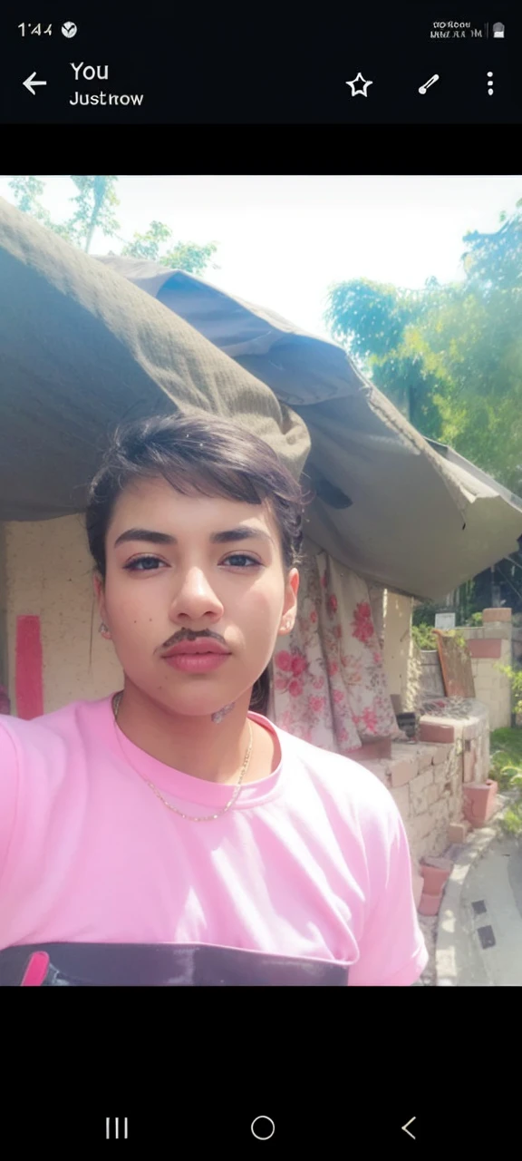 best quality, ultra high res, (photorealistic:1.4), (detailed beautiful girl:1.4), (medium breasts:0.8), looking_at_viewer, Detailed facial details, beautiful detailed eyes,pink hair, blue eyes, slender, haunting smile, (makeup:0.3), red lips, highly detailed clothes, (ulzzang-6500-v1.1:0.3) 