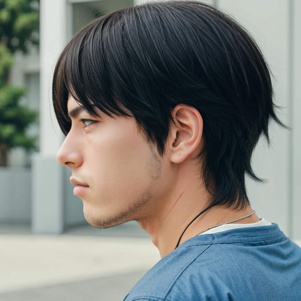 A sad boy from side face like anime
