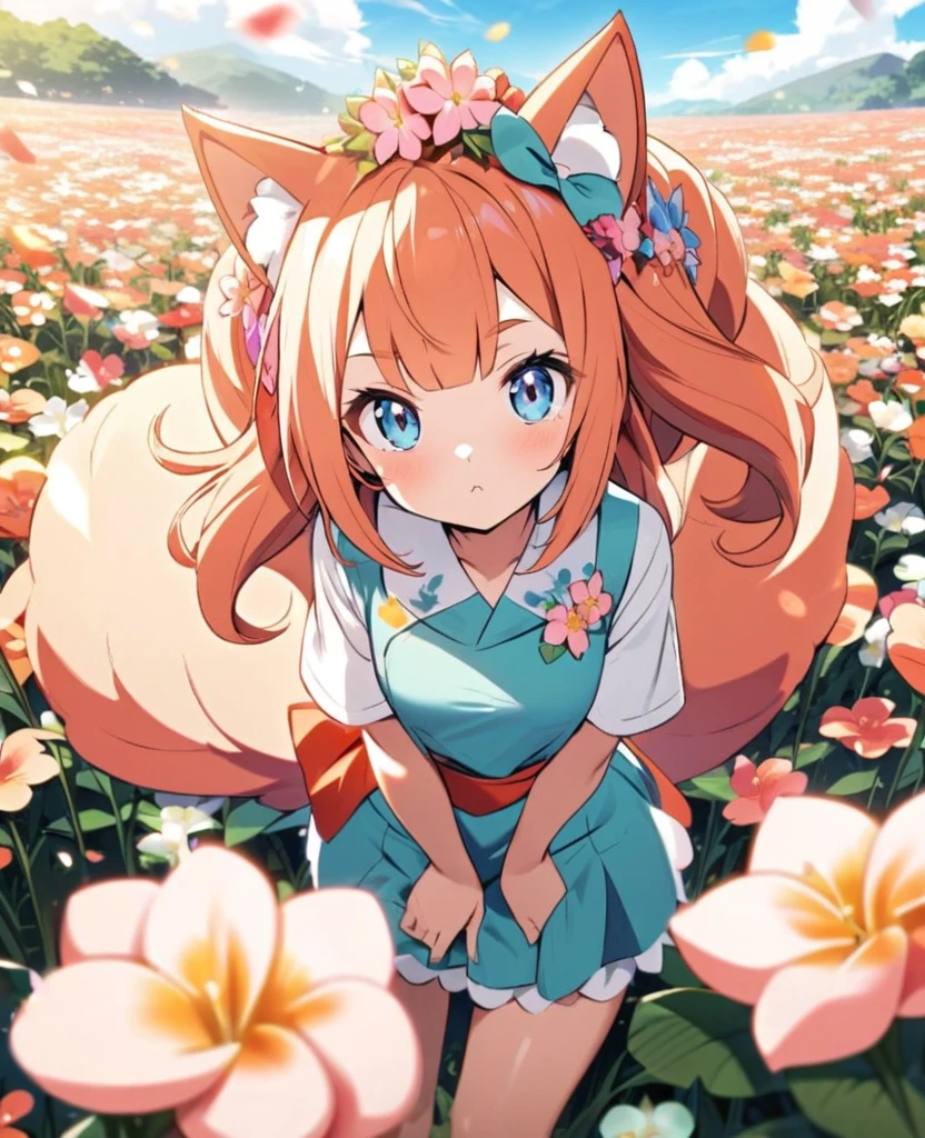 Pokémon Aloha Vulpix in a flower field looking at the viewer