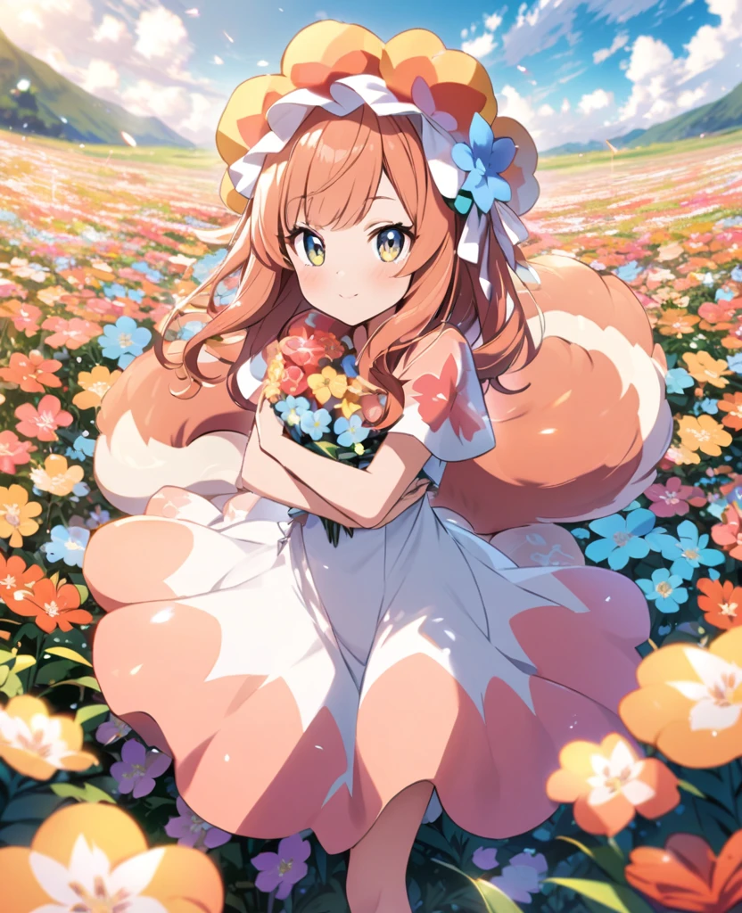 Pokémon Aloha Vulpix in a flower field looking at the viewer