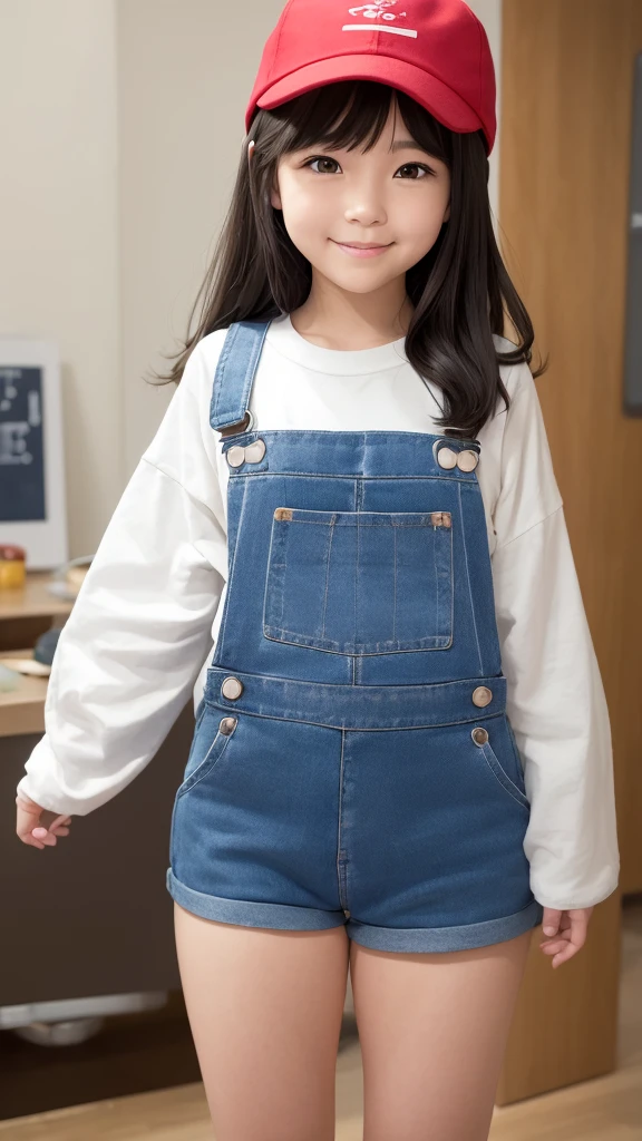Body Type: 小柄でやや丸みを帯びたBody Type。Overall it's cute、Gives a slightly ish impression。
• Face shape: Round face。Plump cheeks。
• eye: Big, round eyes。The eyes are black、Sparkling like an anime character。
• Eyebrow: Narrow and arched。gently、Gives a cute impression。
• nose: smallて丸い。
• mouth: small、When you smile, both ends rise up.。She has a bright and cheerful smile。
•hairdo: With short black hair、The bangs are blunt。
•clothing: Wearing large round glasses。Wearing a red cap、In front of the cap「Arare」it is written like this。Blue overalls and white T-shirt、Wearing yellow boots。
• Pause: Raise your right hand high「Uncha」" he said cheerfully.。The left hand is on the hip。
• background: You can see Dr. Yamabuki's house in Penguin Village.。The house is a brown wooden structure.、The roof is made of blue tiles。There is a well-kept garden in front of the house.、Colorful flowers々is blooming。The sky is blue and clear.、White clouds float、The bright sunlight illuminates everything。
