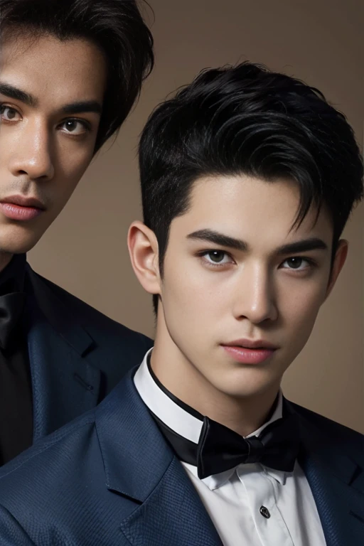 ((masterpiece)),((best quality)),8K,high detail,Very detailed, Very manly,3 men, like,fashion pose, Realistic skin texture, Light,
Royal blue style couple