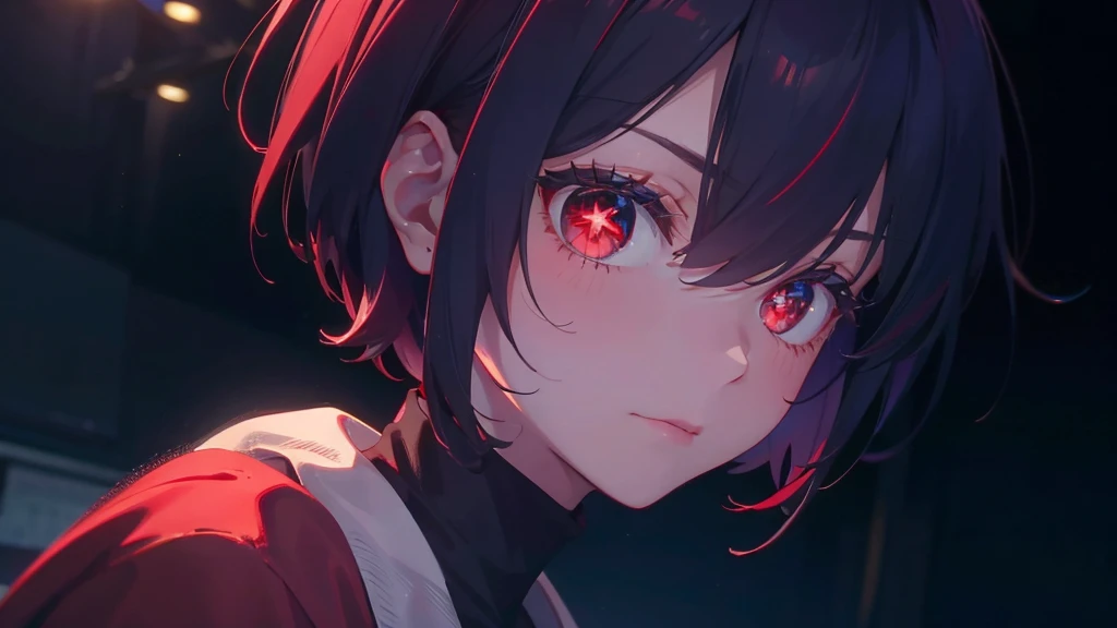 A short bob-haired, red-eyed