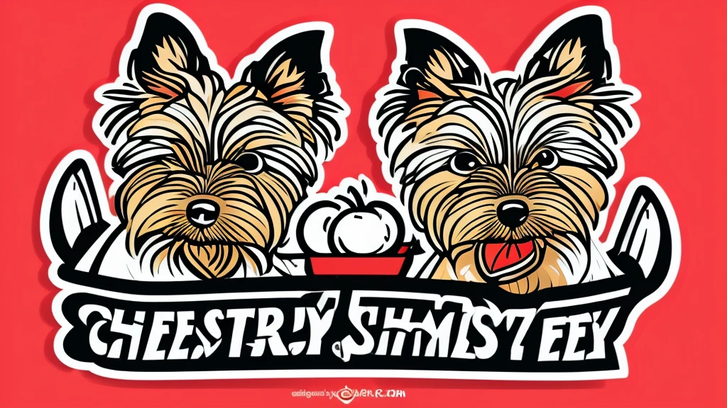 ((Cheems))，Yorkshire Terrier, Yorkie, tongue poking, T-shirt design vector art, white background, outlines, sticker, Clean white background, professional vector, High detail