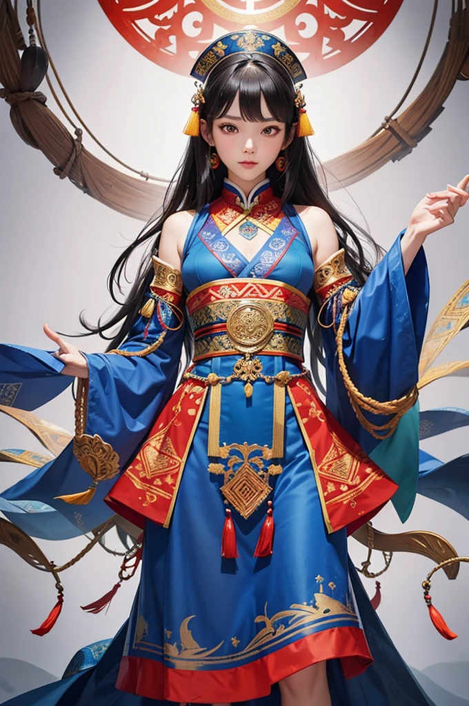 Tujia Pattern, Ethnic Clothing, Highest quality, Ultra HD, Reality, Clothes plan, Detailed pattern, Complex pattern, Vibrant colors, Clear details, Symmetrical design, No Characters, Clothes only, No background distractions, Real Texture, Realistic materials, high resolution, Clear Edges, Exquisite craftsmanship