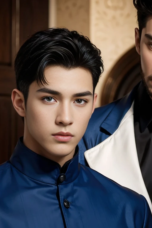 ((masterpiece)),((best quality)),8K,high detail,Very detailed, Very manly,3 men, like,fashion pose, Realistic skin texture, Light,
Royal blue style couple