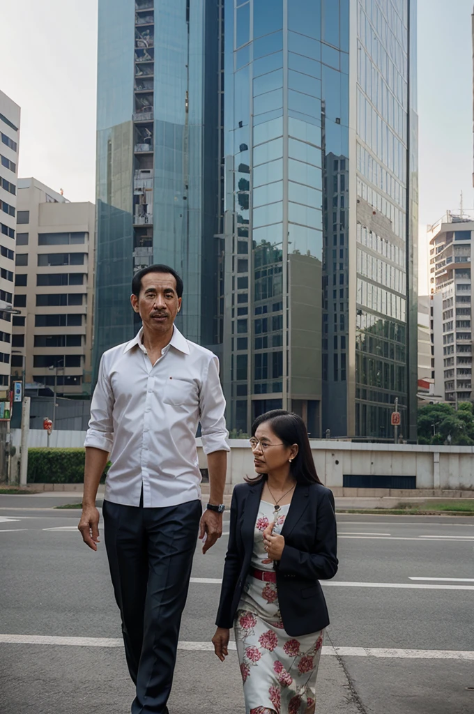 Joko widodo and ibu kota nusantara building, ilustration, realistic