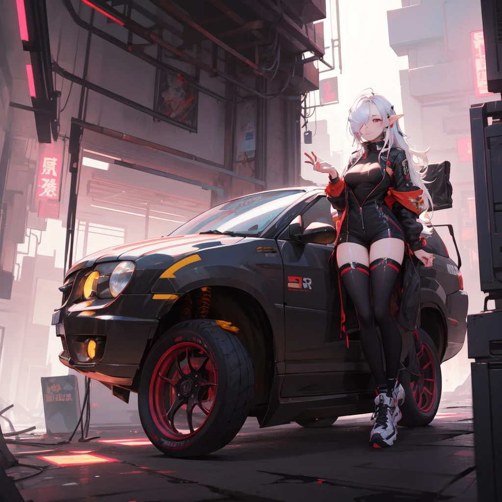 ((​masterpiece )), (top quality), (best quality), ((Ultra-detail, 8K quality)), aesthetics, cinematic lighting, (detailed line art), beautiful digital artwork, exquisite digitale Illustration, most absurd, (best composition), (high resolution), 
romper,
Portrait of a beauty fairy, Cyberpunk Techwear Streetwear Look and Clothing, We can see them from the feet to the head, very detailed and complicated, golden ratio, Beautiful bright colors, futuristic, cyberpunk setting, Cyberpunk style, (sitting in the library), Viewers look at, artstation, conceptual art, Cyberpunk style illustration by Yoji Shinkawa, By Haruhiko Mikimoto, 
romper,
very detailed by (elf), (1 girl), alone, perfect face, Details Eye, cyber_mark, facial spot, Ahoge, ((Long hair:1.2)), (Hair over one eye:1.3), [[tousled hair]], (Blonde white hair, multi-colored hair), yellow  eyes, multi-color eyes,  glowing eyes, Smart students, (eyelashes, eyeshadows, pink eyeshadows), smile, design art By Haruhiko Mikimoto, by kawacy, By Yoshitaka Amano,
romper, 
((perfect anatomy)), beautiful body, Mid Chest, (Extremely detailed fingers), (best hands), perfect face, pretty face, beautiful eyes, perfect eyes, (perfect fingers), (perfect legs), correct anatomy,