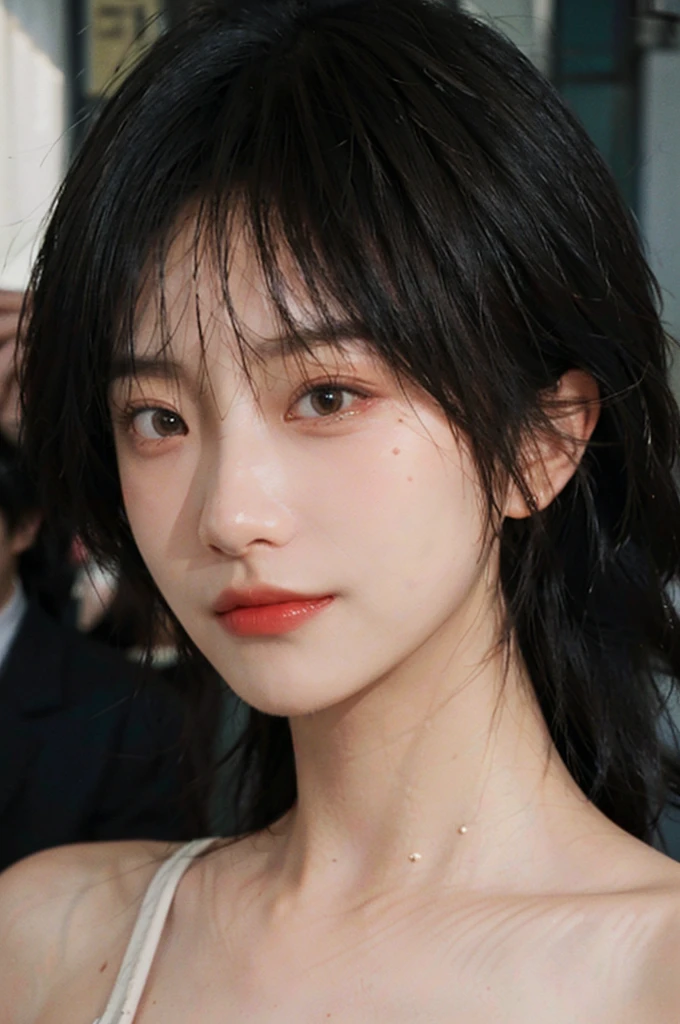 (Skin details:1.4), (smooth skin textures:1.3), Lipstick, background,海滩background， Direct vision, earrings, serene, calm, (Realistic and detailed eyes：1.2）, Natural skin texture, Realistic facial details, Soft dramatic lighting, Vivid details, 35 mm film, outdoor, (Photo Practical:1.4), (hyper Practical:1.4), (Practical:1.3), (Smoother lighting:1.05), (Improve lighting quality:0.9), (Highest quality real skin textures:1.4), Exquisite eyes, Delicate face, Close-up of face, (Enhance the beauty of skin texture:1.1), Hair details, normal body ratio, Model, Moles under the eyes, thinking, A faint smile,公园background，Portrait Photography, Depth of Field, Bokeh, Surrealism, Ray Tracing, (Portrait Photography:1.1), Surrealism, High Detail, Chiaroscuro, Ray Tracing, reflected light, Ultra HD, Ultra HD, masterpiece, Textured Skin, Super Detail, High Detail, high quality, best quality