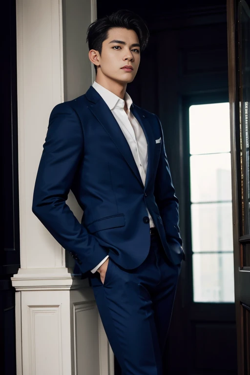 ((masterpiece)),((best quality)),8K,high detail,Very detailed, Very manly,3 men, like,fashion pose, Realistic skin texture, Light,
Royal blue style couple