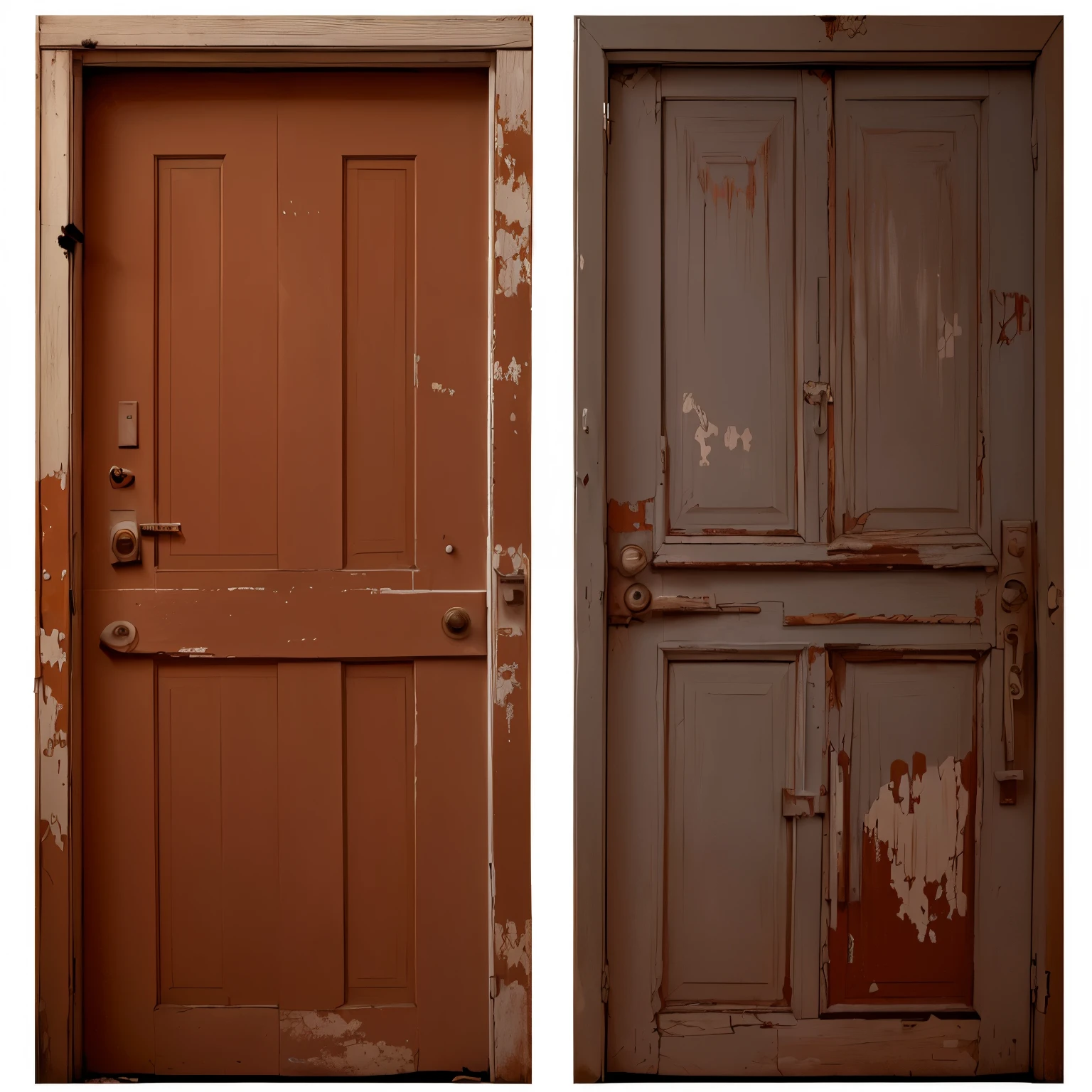 Two old white dilapidated doors