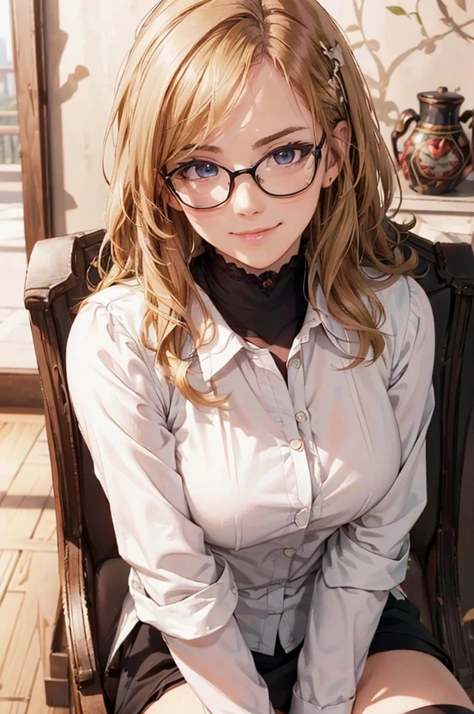 Masterpiece, 最high quality, high quality, High resolution, high quality texture, high quality shadows, High resolution, Beautiful details, Detailed CG, Detailed Texture, Realistic representation of face, Realistic, colorful, delicate, Cinematic Light, Side light, Lens flare, Ray Tracing, sharp concentrated, (1 Girl,concentrated:1.3), ( Intricate details, compensate, PureErosFaceV1:0.5), (細部まで美しいdelicateな顔, 緻密で美しいdelicateな瞳, Perfect Facial Proportions, Dense skin, Optimal ratio of four fingers to one thumb,Unified 8k wallpaper, Arms under chest, Modest chest, Wide Hips, Smooth upper abdomen, 30 years old, blue eyes, glasses,cabin attendant uniform,white blouse,tight fitting black skirt,black stockings, excellent secretary ,working as a secretary, wooden desk, wooden chair, house wife, the gaze of true love, lips of temptation, A look full of compassion ,a smile full of love, i love you, Acting lovey-dovey, air fortress hair, blonde hair, I love you so much I'm crazy,i love you