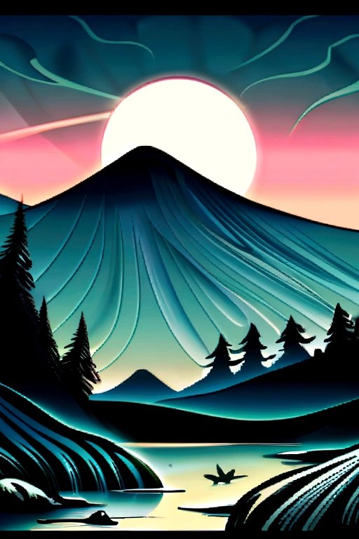 As a panda smoking marijuana in the background has a landscape