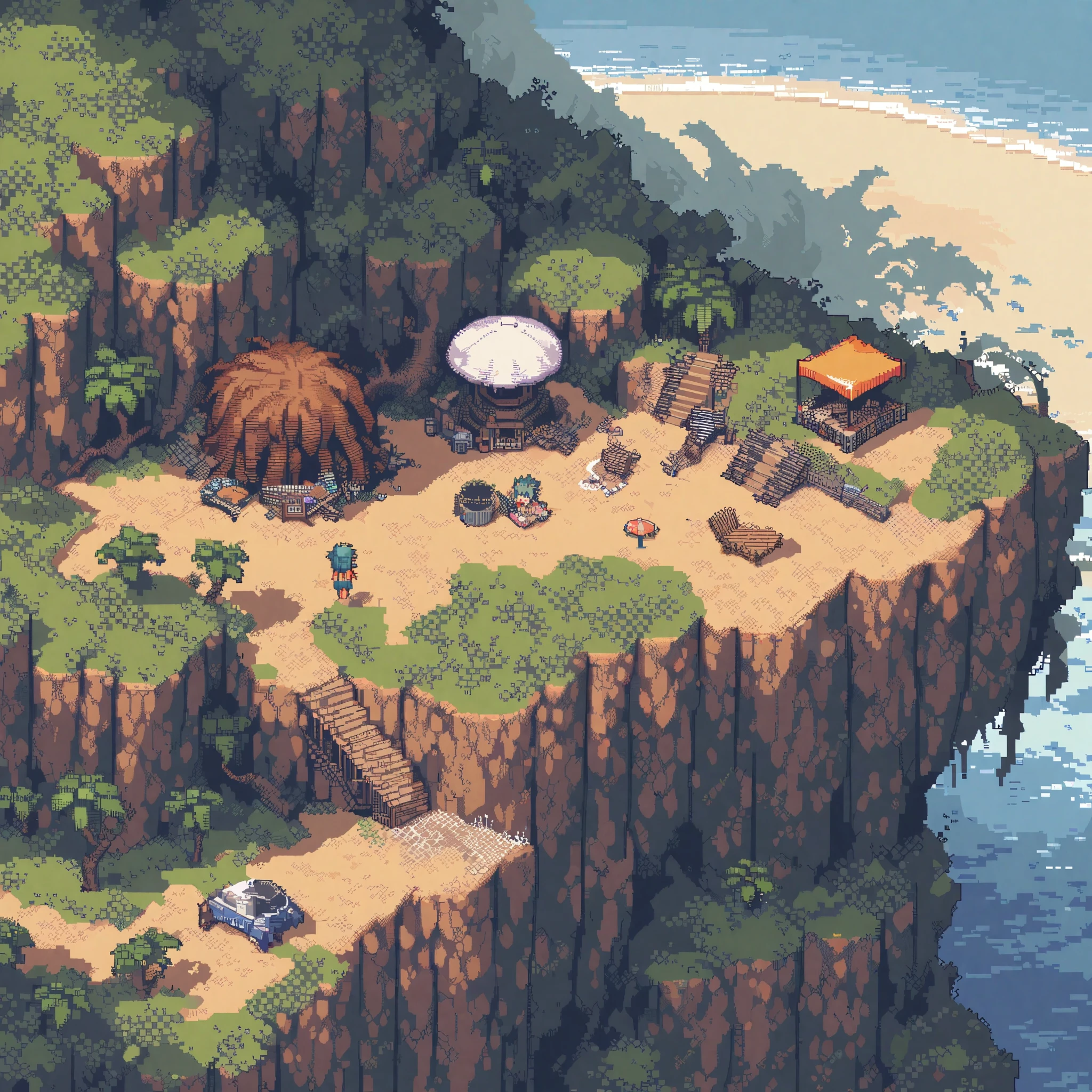 (masterpiece, best quality:1.2), Pixel Art,Land Space,beach