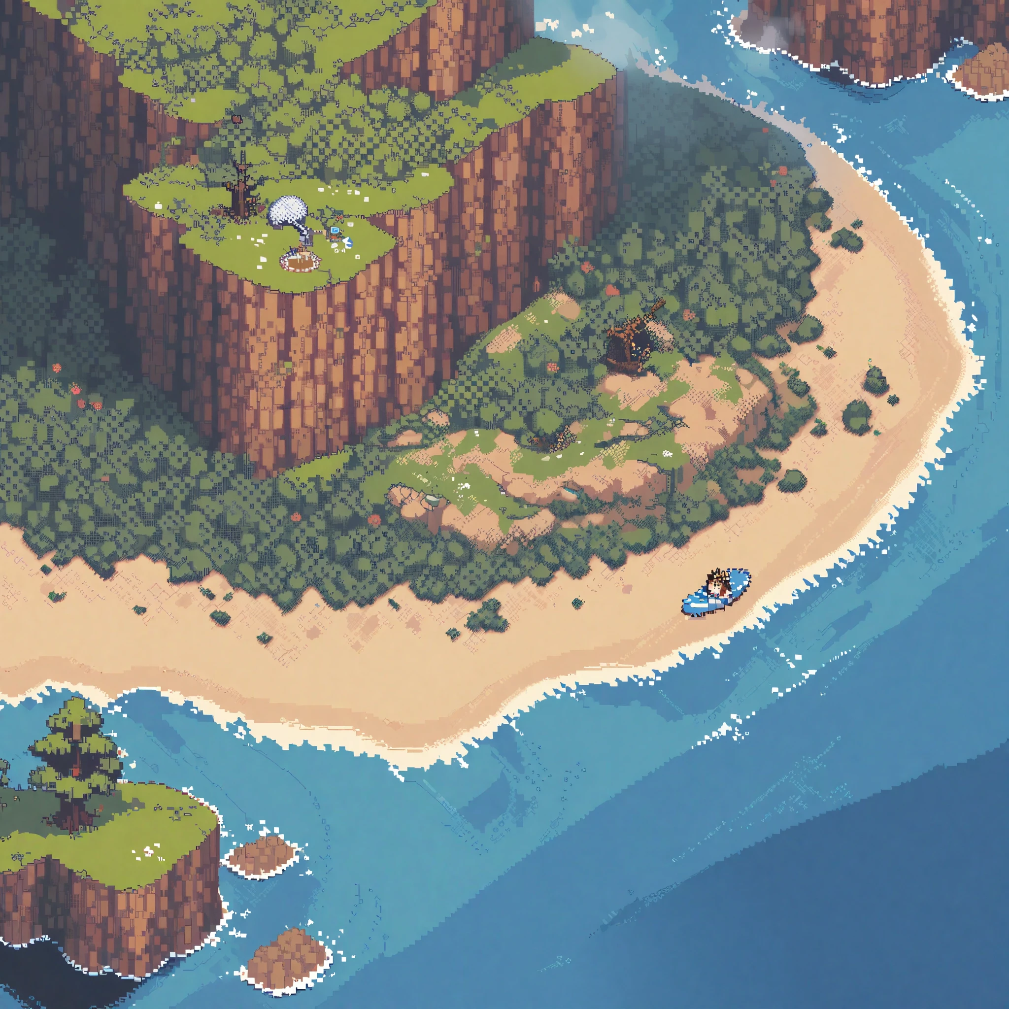 (masterpiece, best quality:1.2), Pixel Art,Land Space，beach
