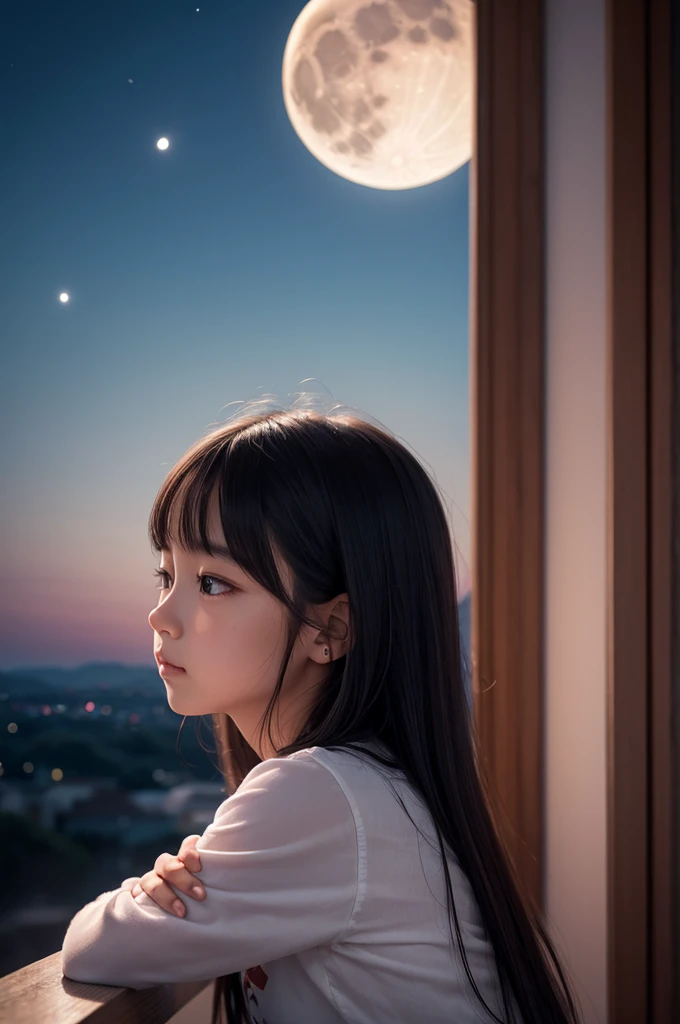 A girl looking at the moon