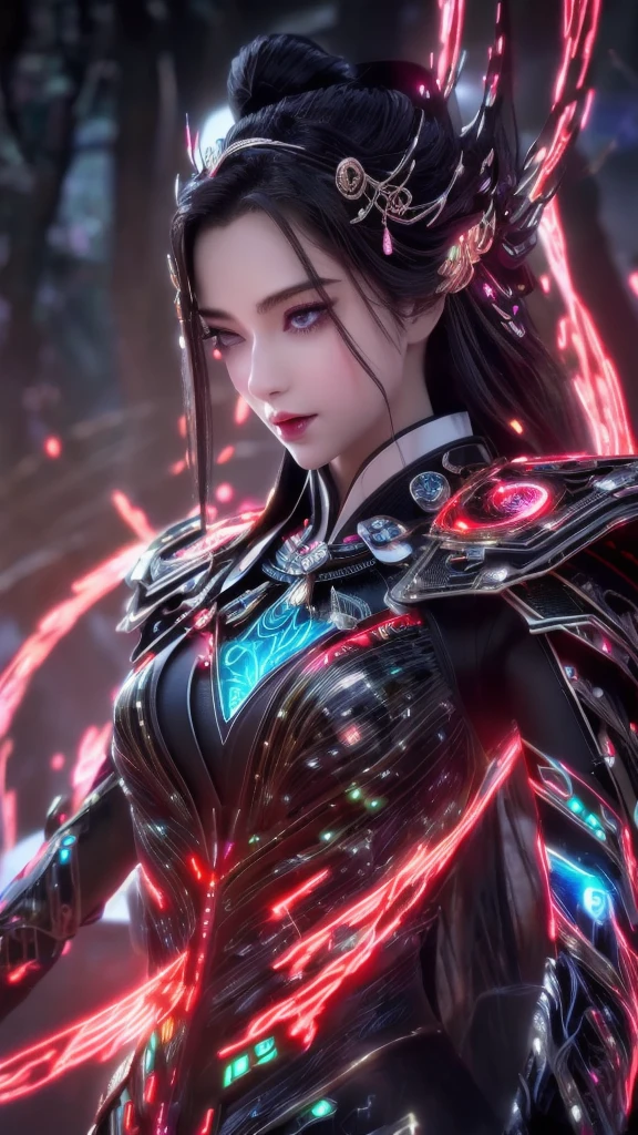 Superior quality, tmasterpiece, A high resolution, ((Photorealist: 1.4), photo RAW, - , water, rock, black and glow, red glow crystals, - 1GIRL, WOMAN, goddess warrior, hard, ultron futuristic suit, cybersuit, glow suit, glow eyes, beautiful woman, red gliiter lip, crystals