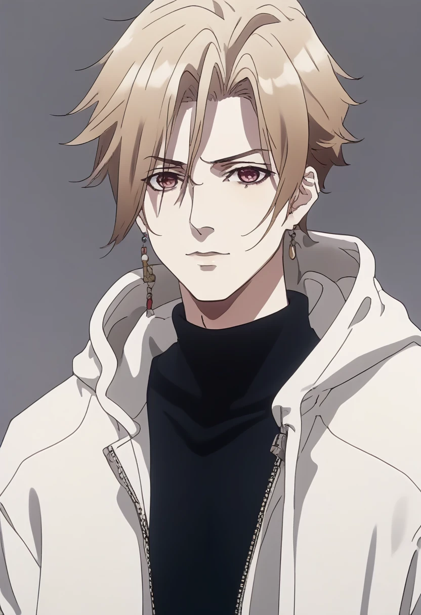 Highest quality, anime style, (otome game character), Age: 24, Height: 180, Hair Color: Black, Eye Color: brown, Clothing Style: Casual. He dresses is hoodies, t-shirts, pants. Kinda of Gen Z style. His hair is medium length. Has like bangs and a bit messy, friendly looking, 1 man, Adult male