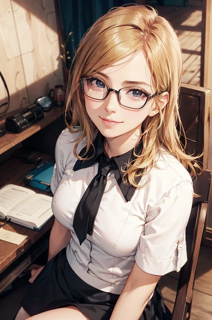 Masterpiece, 最high quality, high quality, High resolution, high quality texture, high quality shadows, High resolution, Beautiful details, Detailed CG, Detailed Texture, Realistic representation of face, Realistic, colorful, delicate, Cinematic Light, Side light, Lens flare, Ray Tracing, sharp concentrated, (1 Girl,concentrated:1.3), ( Intricate details, compensate, PureErosFaceV1:0.5), (細部まで美しいdelicateな顔, 緻密で美しいdelicateな瞳, Perfect Facial Proportions, Dense skin, Optimal ratio of four fingers to one thumb,Unified 8k wallpaper, Arms under chest, Modest chest, Wide Hips, Smooth upper abdomen, 30 years old, blue eyes, glasses,cabin attendant uniform,white blouse,tight fitting black skirt,black stockings, excellent secretary ,working as a secretary, wooden desk, wooden chair, house wife, the gaze of true love, lips of temptation, A look full of compassion ,a smile full of love, i love you, Acting lovey-dovey, air fortress hair, blonde hair, I love you so much I'm crazy,i love you