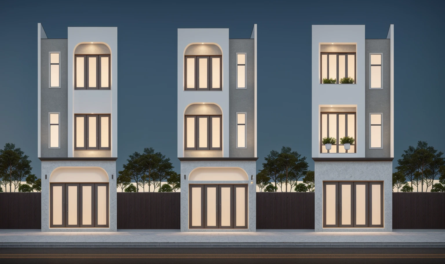 1 morden architect, main material by white wall and wood, 1large yard, 1 road runs in front of the house,  (RAW photo, real, best quality, masterpiece:1.2), look morden minimalist, 1 road in front of the house, dynamic lighting:1.3, (hyper realistic, photo-realistic:1.2), high quality, (dark lighting:1.2), perfect lighting, archdaily, no human