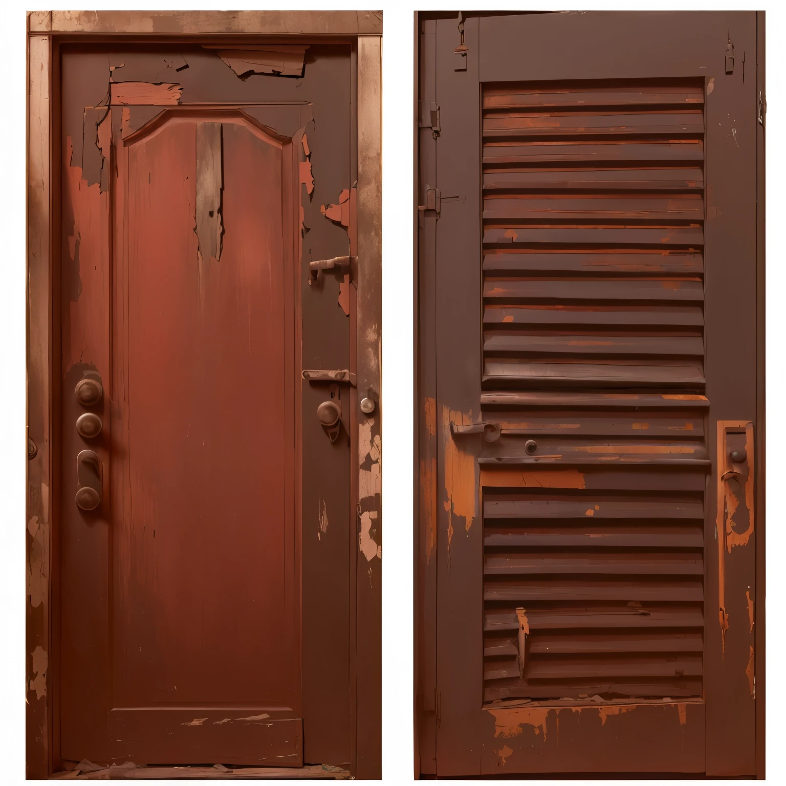 Two old black dilapidated doors