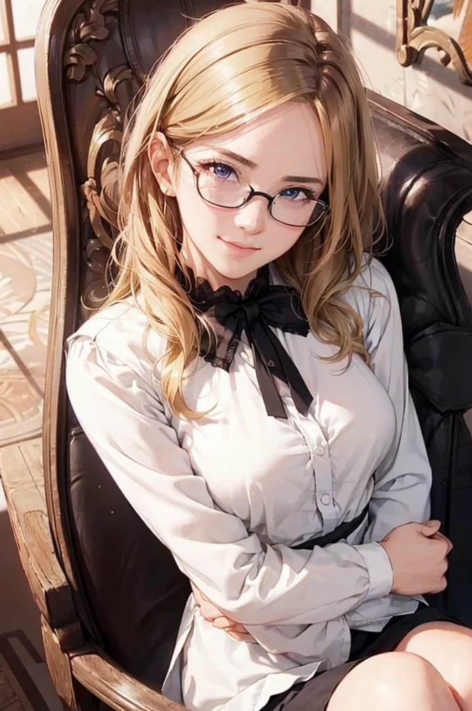 Masterpiece, 最high quality, high quality, High resolution, high quality texture, high quality shadows, High resolution, Beautiful details, Detailed CG, Detailed Texture, Realistic representation of face, Realistic, colorful, delicate, Cinematic Light, Side light, Lens flare, Ray Tracing, sharp concentrated, (1 Girl,concentrated:1.3), ( Intricate details, compensate, PureErosFaceV1:0.5), (細部まで美しいdelicateな顔, 緻密で美しいdelicateな瞳, Perfect Facial Proportions, Dense skin, Optimal ratio of four fingers to one thumb,Unified 8k wallpaper, Arms under chest, Modest chest, Wide Hips, Smooth upper abdomen, 30 years old, blue eyes, glasses,cabin attendant uniform,white blouse,tight fitting black skirt,black stockings, excellent secretary ,working as a secretary, wooden desk, wooden chair, house wife, the gaze of true love, lips of temptation, A look full of compassion ,a smile full of love, i love you, Acting lovey-dovey, air fortress hair, blonde hair, I love you so much I'm crazy,i love you