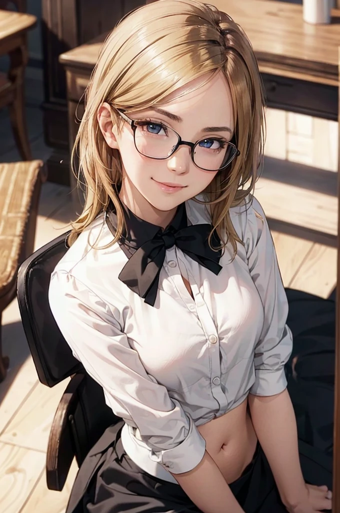 Masterpiece, 最high quality, high quality, High resolution, high quality texture, high quality shadows, High resolution, Beautiful details, Detailed CG, Detailed Texture, Realistic representation of face, Realistic, colorful, delicate, Cinematic Light, Side light, Lens flare, Ray Tracing, sharp concentrated, (1 Girl,concentrated:1.3), ( Intricate details, compensate, PureErosFaceV1:0.5), (細部まで美しいdelicateな顔, 緻密で美しいdelicateな瞳, Perfect Facial Proportions, Dense skin, Optimal ratio of four fingers to one thumb,Unified 8k wallpaper, Arms under chest, Modest chest, Wide Hips, Smooth upper abdomen, 30 years old, blue eyes, glasses,cabin attendant uniform,white blouse,tight fitting black skirt,black stockings, excellent secretary ,working as a secretary, wooden desk, wooden chair, house wife, the gaze of true love, lips of temptation, A look full of compassion ,a smile full of love, i love you, Acting lovey-dovey, air fortress hair, blonde hair, I love you so much I'm crazy,i love you