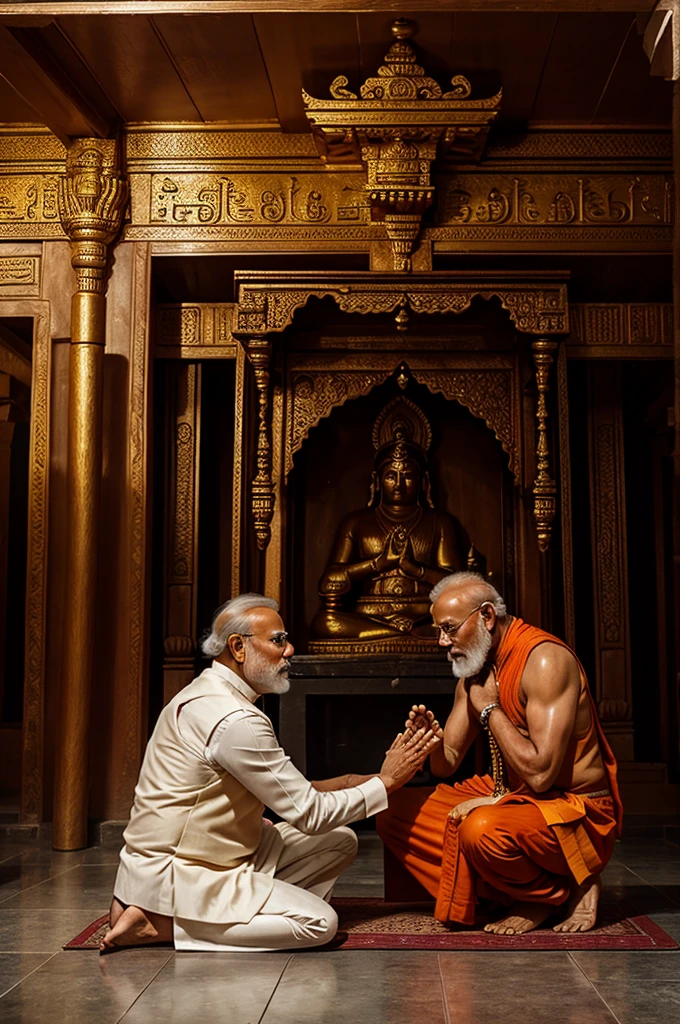 John wick and pm modi doing pray to god rama in a temple, canon 5d mark iii photo, canon 5d 50 mm lens, dramatic photograph