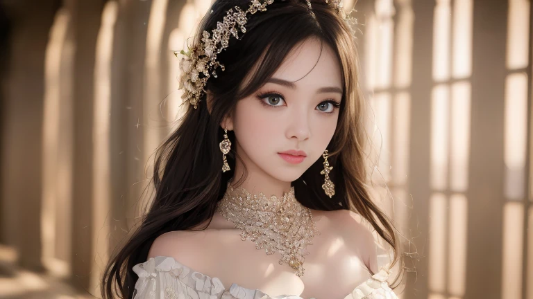 Highest quality，masterpiece，High resolution，One girl，Dindal effect，Realistically，Edge Light，Two-tone lighting，（Highly detailed skin：1.2），8K Ultra HD，Pure，sweet，Floral Background，Colorful background，Based on physical rendering，Perfect light and shadow，Extremely detailed，Pink，Eye Reflexes，Raised to be sexy，Perfect body，Great beauty，Large Eyes，Long eyelashes，Delicate eyes，Pupillary reflex of large, bright eyes，Shoulder and neck detailing，The texture of the pupil is delicate，Perfect Eyes，Dark Eyes，Highest quality，masterpiece，16K，picture，Head portrait，Big Chest，Long sleeves，Cherish your breasts，Large Breasts，Delicate Avatar