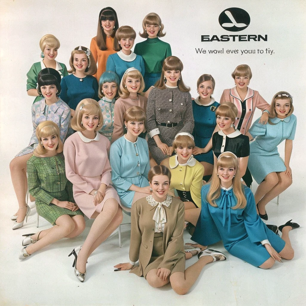 group of young ladies posing for a picture, retro 60 s fashion, 1960s style
