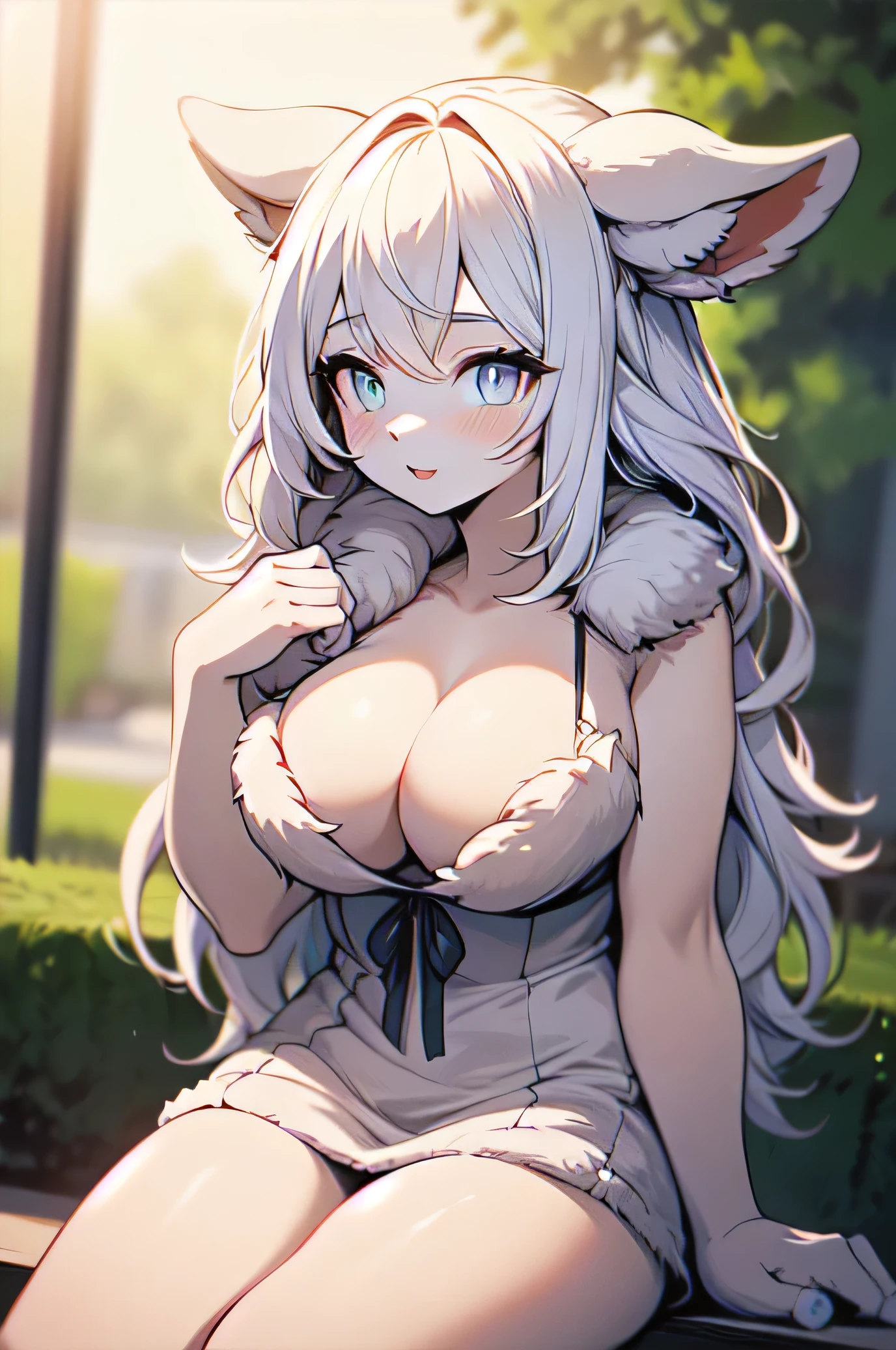 hairy, fur, two-toned fur, detail, Large Breasts,
frilly dress,Cleavage,Sexy pose,The cheeks are flushed,puppy,Clean background,Sitting