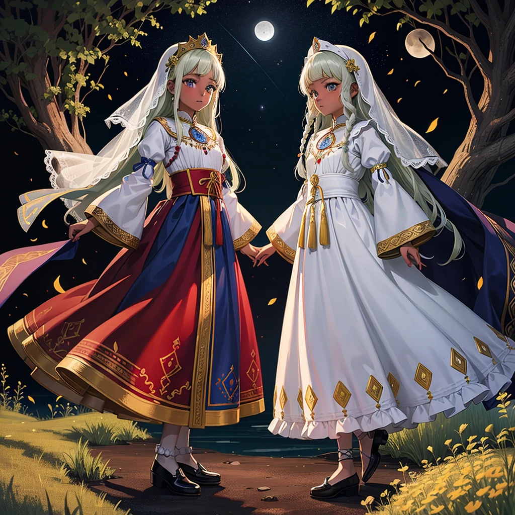 最high quality、high quality、、Brightly embroidered folk costumes from Central Asia and the Caspian Sea region、Bride Girl、Moonlight meadow、moonlight、Long dress