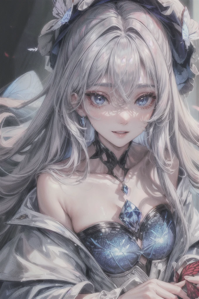 High resolution RAW color art, animation,Sculpture, Silver Marble Skin, (((Very detailed and elegant))), Magical atmosphere, Fine skin, texture,(Exquisitely crafted, Down to the last detail, Highly detailed art), Written boundary depth, Bokeh, Silky Touch, Hyper Detail, Matte Drawing, (Gear Factory), Cute eyes, Elegant face, Neon Light, Look to the side,Whole body、Blue rhizome