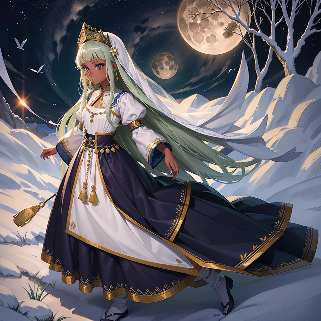 最high quality、high quality、、Brightly embroidered folk costumes from Central Asia and the Caspian Sea region、Bride Girl、Moonlight meadow、moonlight、Long dress