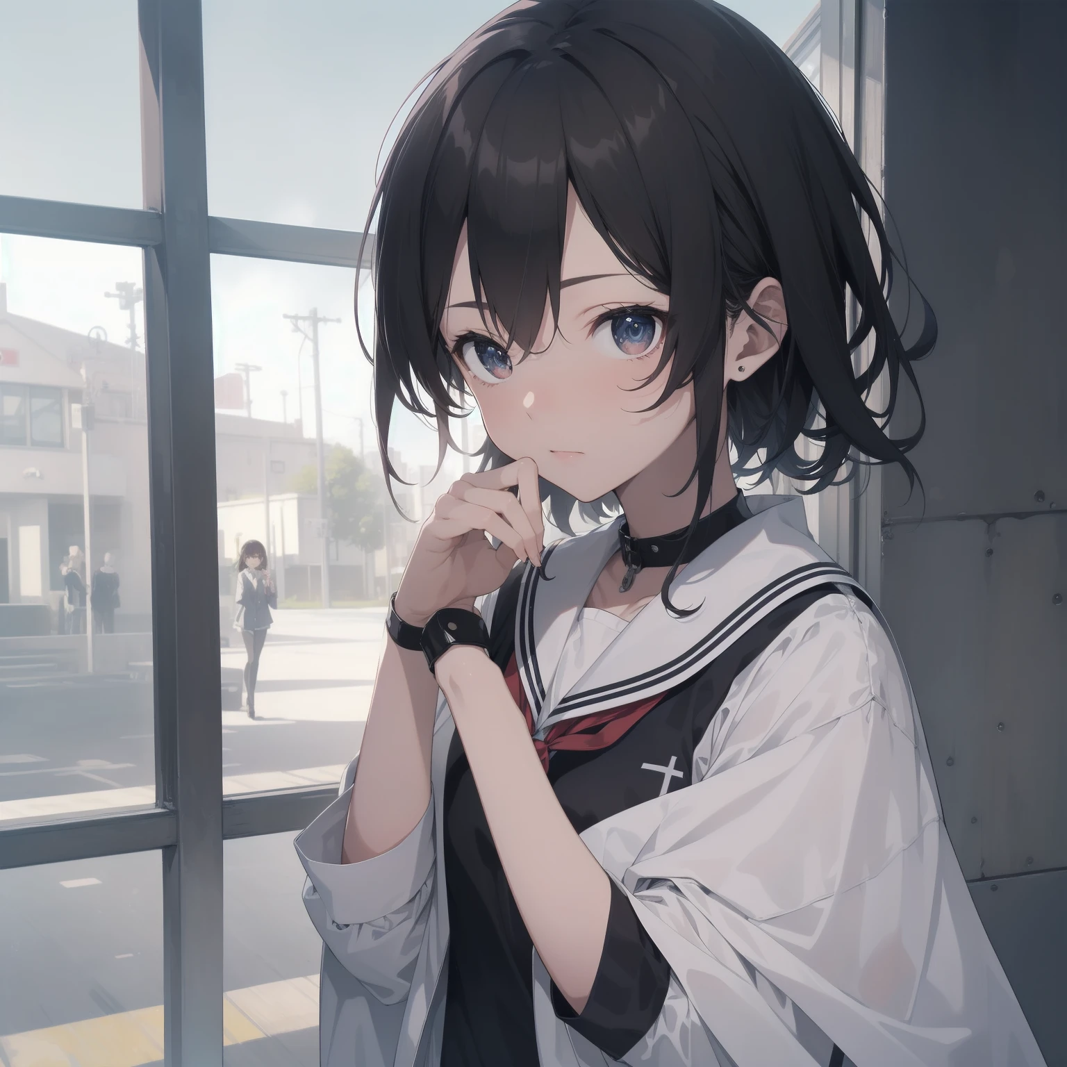 ultra-absurdres-Top quality by artist God, ultra-detailed, high resolution, anime moe artstyle, best anime 8k konachan wallpaper, pixiv contest winner, pool:2810, perfect anatomy,break, 1girl, (Please draw a girl walking sleepily to school alone. )break,(Solo,little female, 13-year-old:1.3),Full limbs, complete fingers,a junior high school student, (very short hair), short cut, flat chest, , small butt, small black eyes, beautiful detailed eyes, well-proportioned iris and pupils, expressive eyes, highres detailed hair, soft expression, salor school_uniform, sailor collar, serahuku, bow, pleated skirt,(Detailed Lighting), (Detailed background), in the School commute route. break,super detailed skin, Best cinematic lighting powered by famous artist, 8k,beauty illustration,photoshop_(medium),very aesthetic,break,((artist:saiguchi_otoufu )), artist:clamp ,artist:carnelian ,artist:kantoku ,