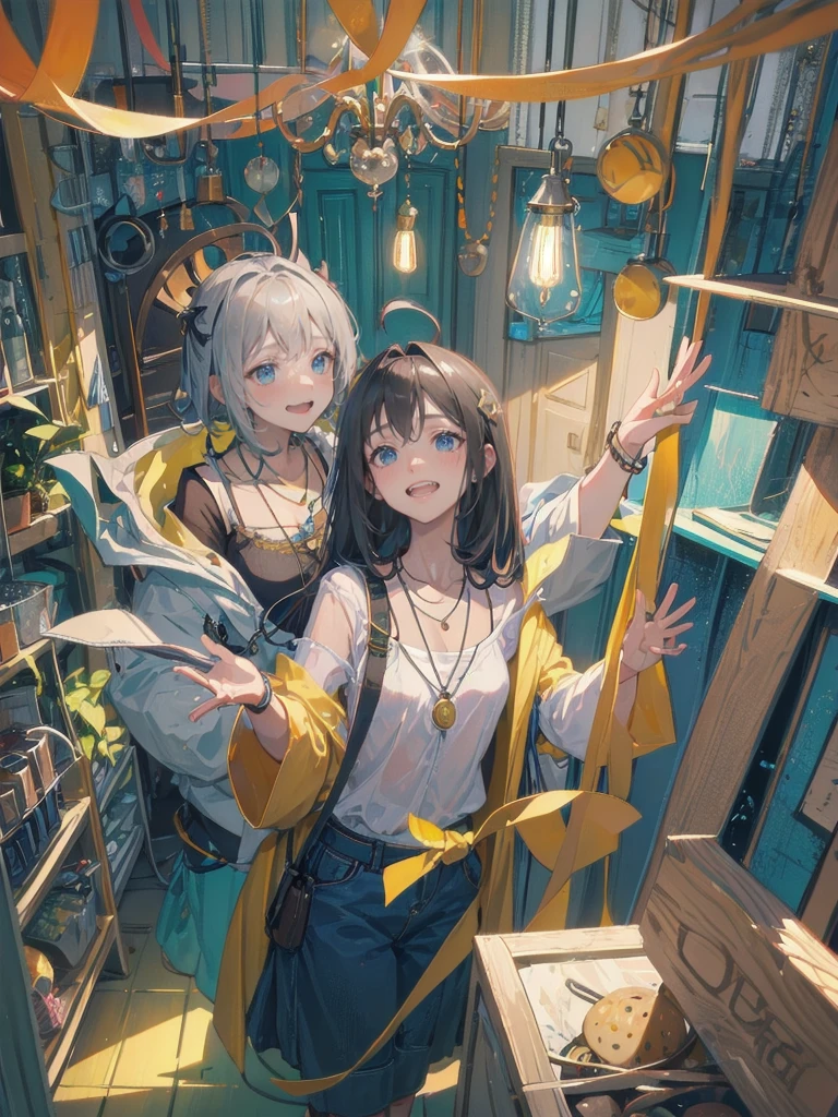 Greeting with a friendly smile, Many pendant lights