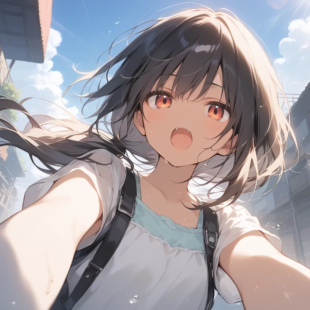 score_9, score_8_up, score_7_up, source_anime, best quality, masterpiece, official art, absurdres, highres, ultra-detailed,waifu2x,Collection: Slice of Life,break,1girl, tomboy, dark-skinned female, short hair, low ponytail, flat chest, beautiful detailed eyes, short shorts, sweat, open mouth, (yawn:0.3), sleepily, outdoors, wind, break,(clear line illustration:1.2),very high resolution, very aesthetic, super detailed skin, Best sexual lighting powered by famous artist, 8k,cute picture,beauty illustration,photoshop_(medium),,(Detailed Lighting),best anime 8k konachan wallpaper, pixiv contest winner,