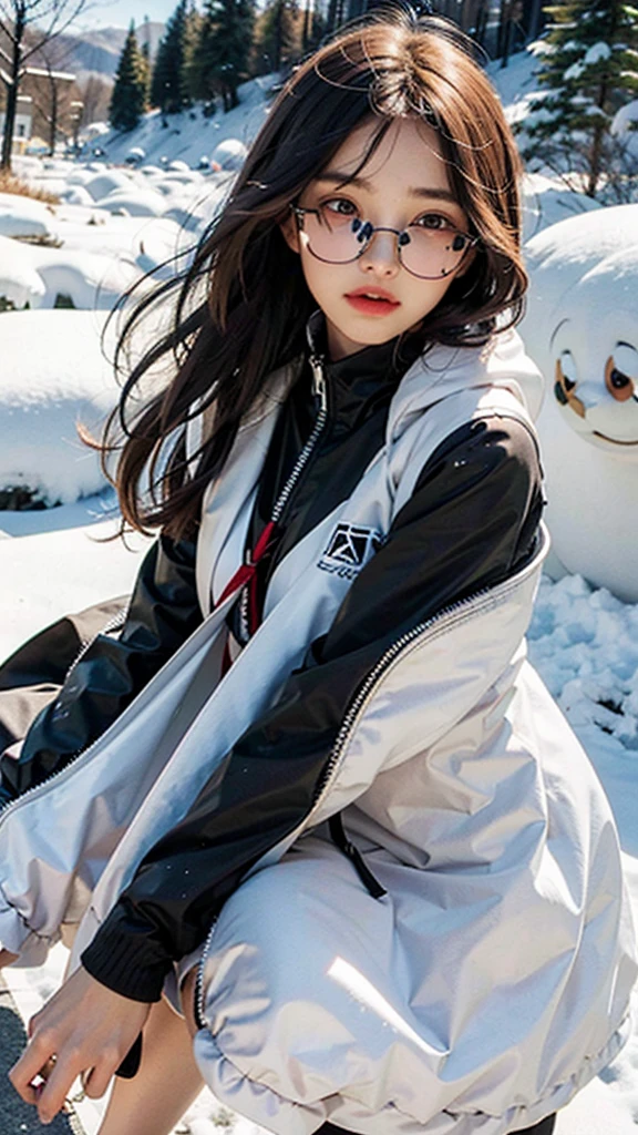 A serene snowy landscape with a majestic snow-capped mountain, delicate snowflakes drifting through the air, a frozen waterfall cascading over the rocks, 1 girl playing joyfully with fluffy cute wolves, a breathtaking winter scene with soft snow smoke swirling in the winds, 8K masterpiece collection award winning artwork, AMD fidelityFX super resolution 3 rendered, ray tracing, UHD, detailed portrait